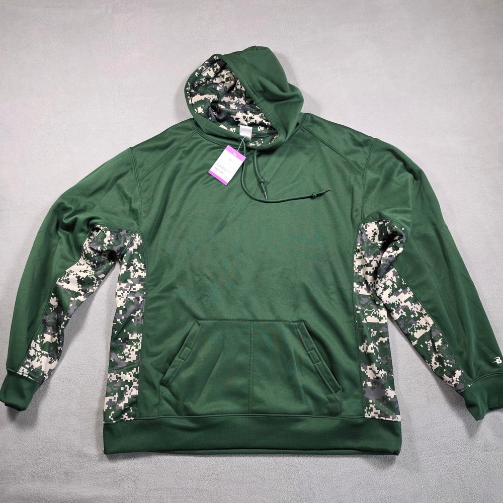 Badger Sport Hoodie Mens Large Hunter Green Camo Digital Camo Dri Fit Pullover